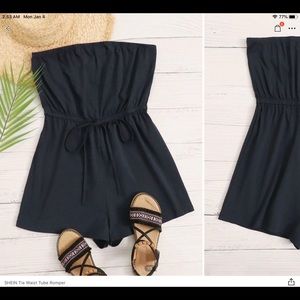 SHEIN strapless navy blue romper